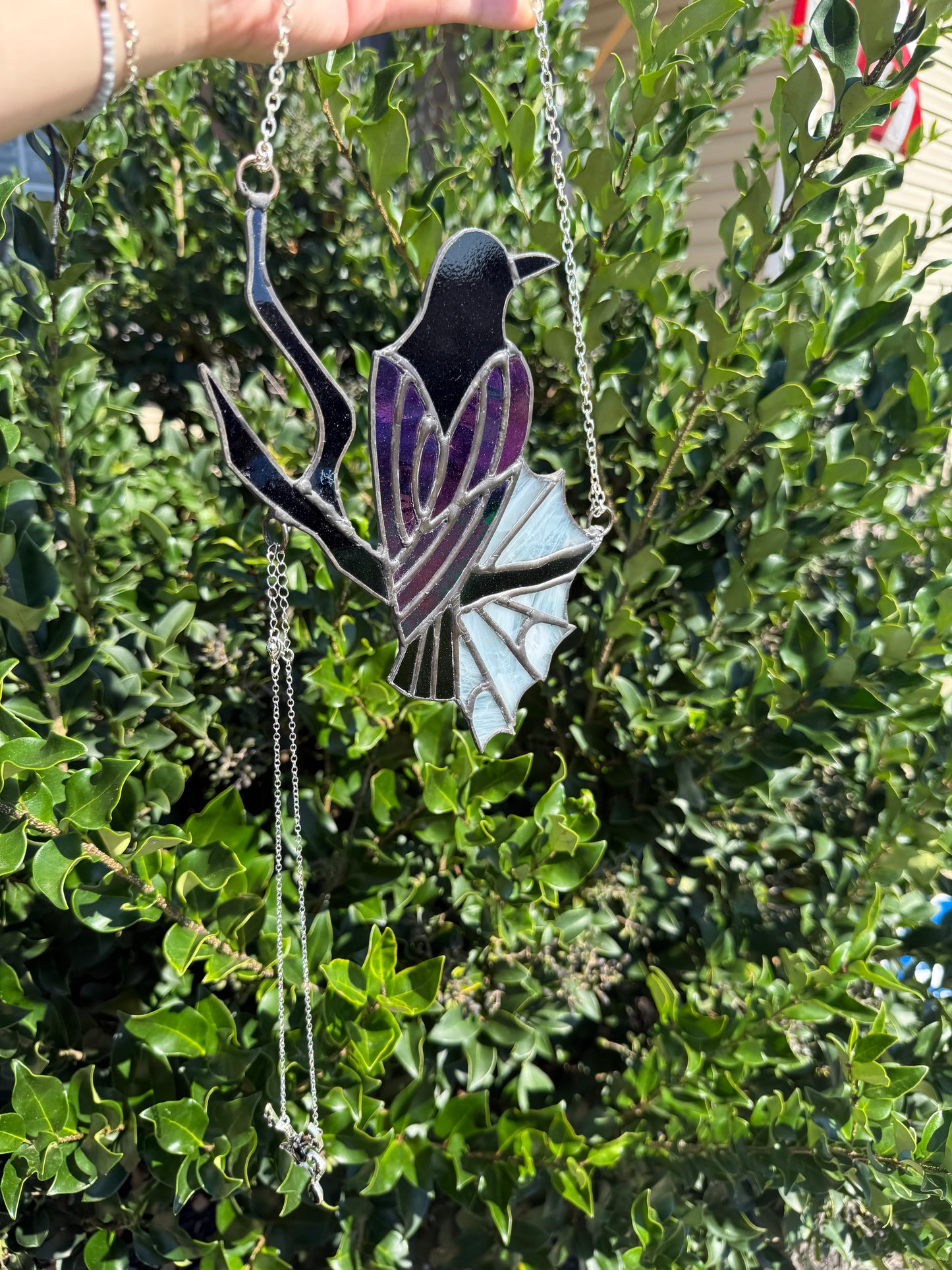 Spiderweb Raven Stained Glass Suncatcher with Detachable Spider Pendant Necklace | Crow Stained Glass | Goth Babe Decor