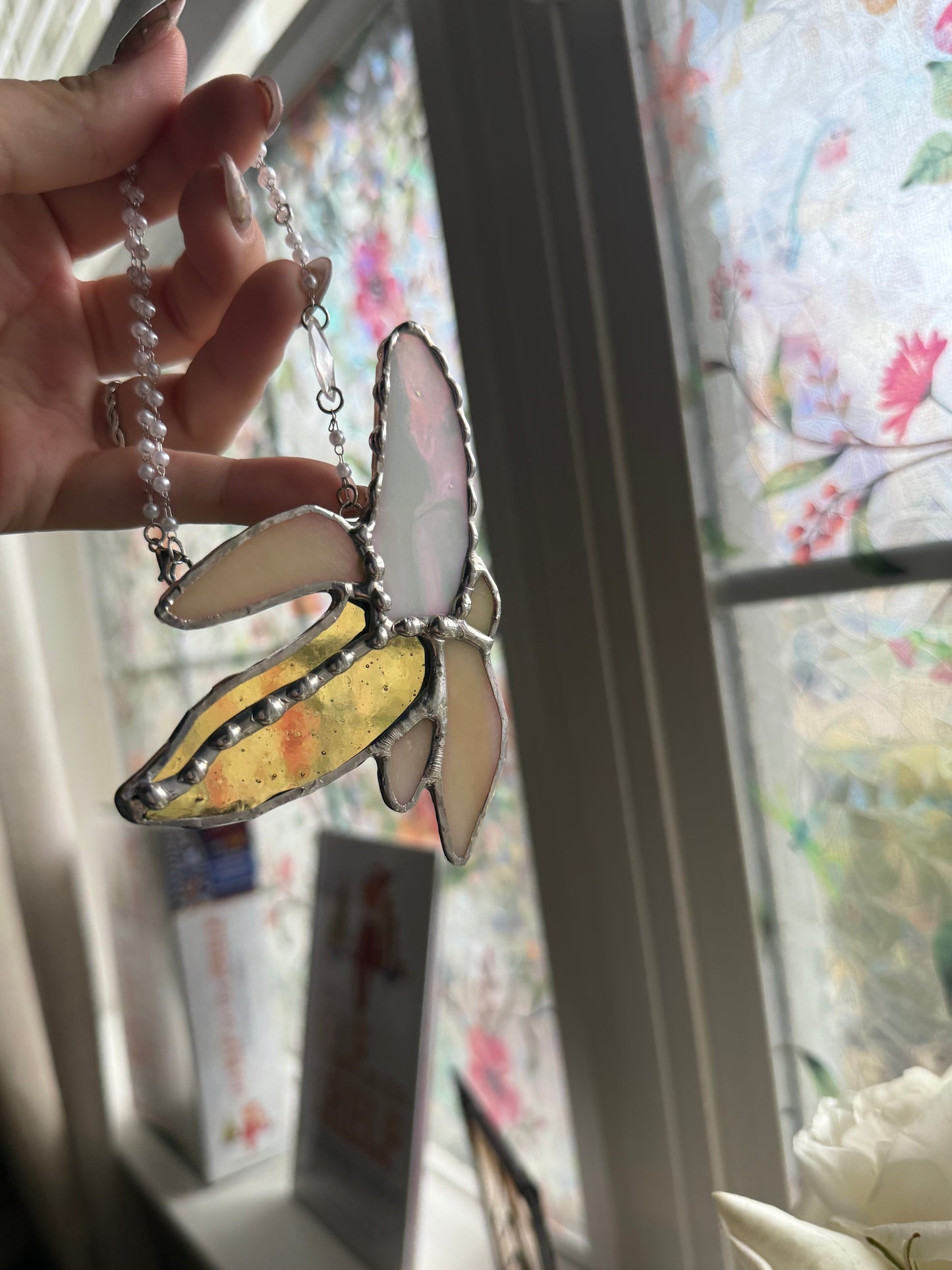 Peeled Banana Stained Glass Suncatcher | Banana Car Accessory Suncatcher