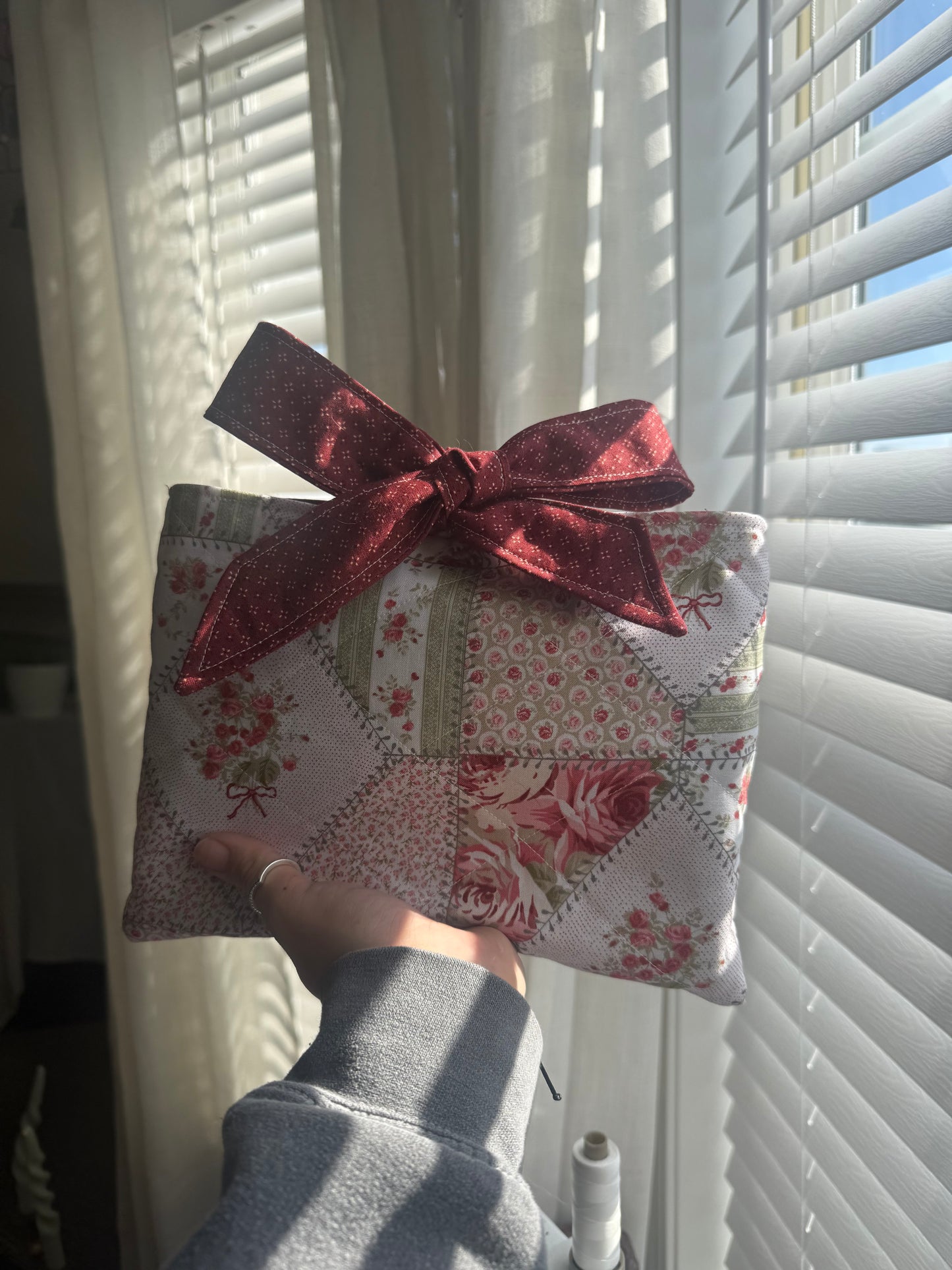 Book Sleeve with Vintage Ribbon | Quilted Bible Book Cover with Bow