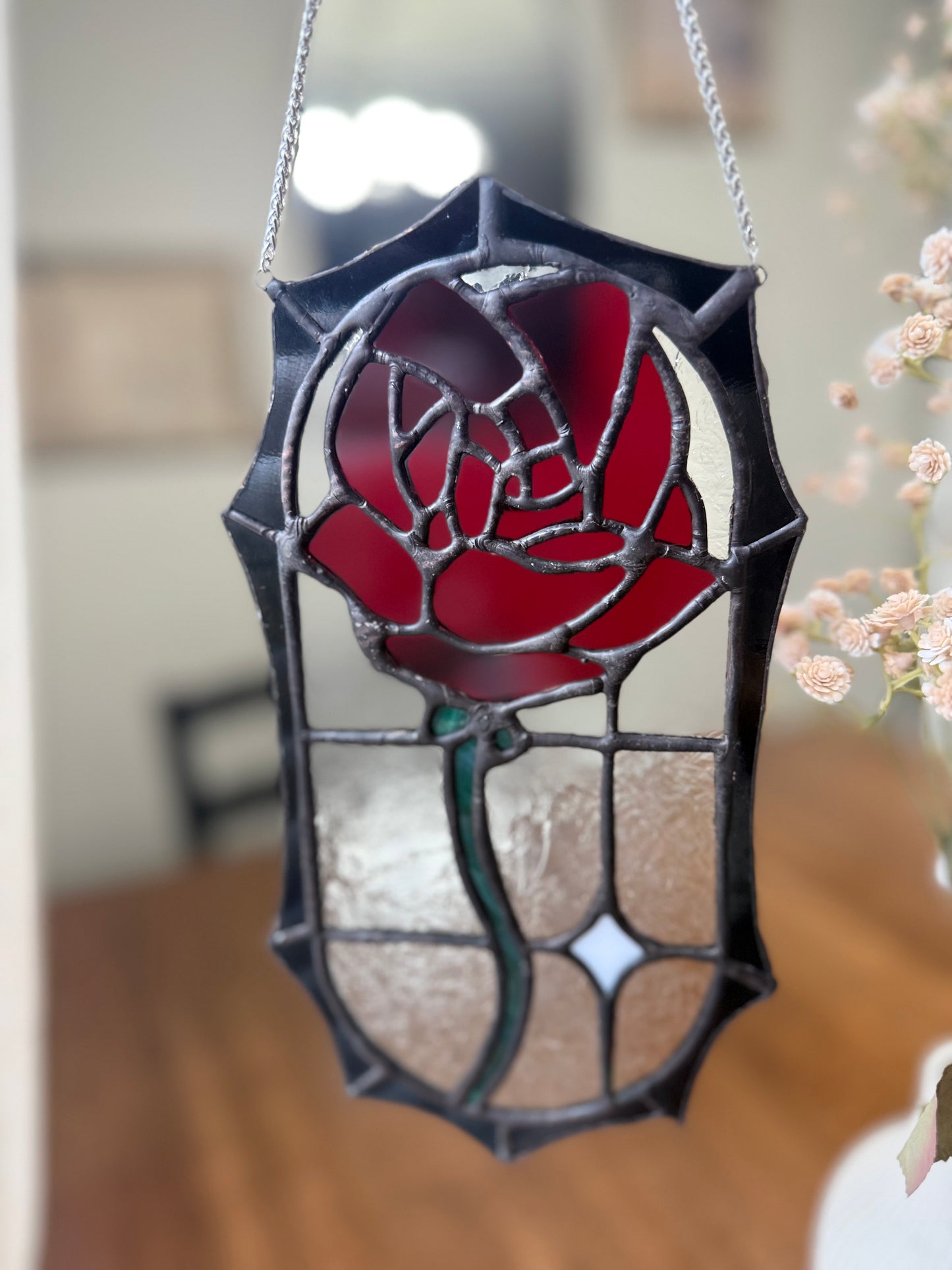 Helen’s Eternal Rose Stained Glass Suncatcher | Rose Piece in Memory of My Late Mother