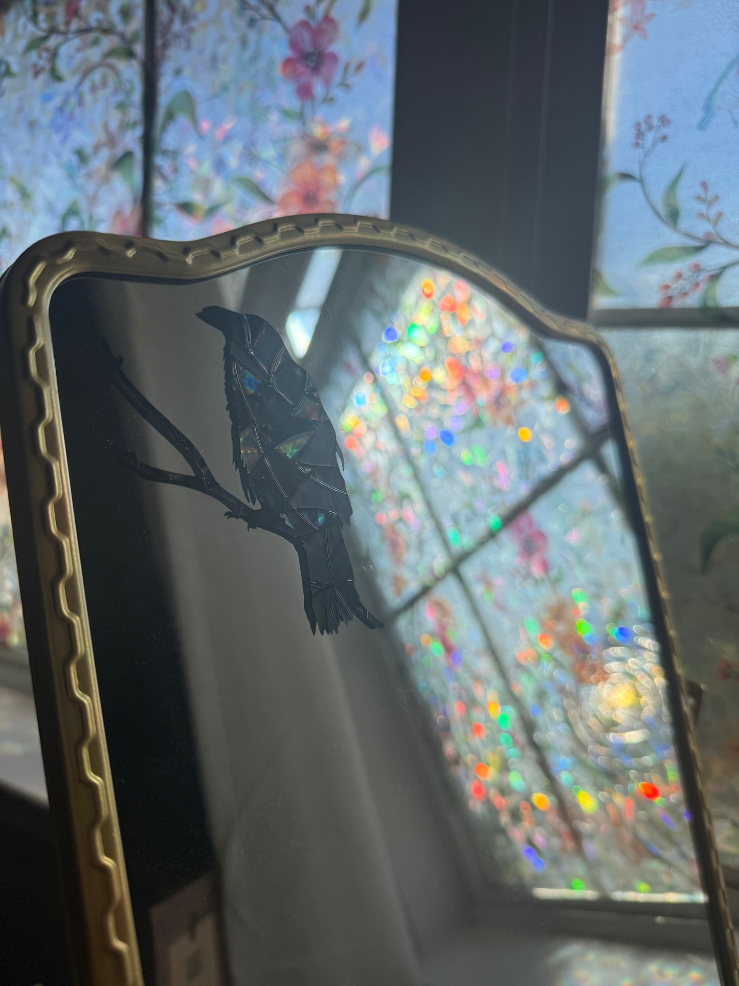 Crow Suncatcher | Halloween Window Sticker | Suncatcher Window Cling | Rainbow Window Decal