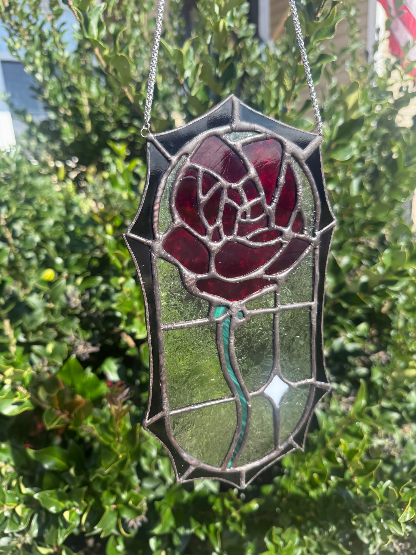 Helen’s Eternal Rose Stained Glass Suncatcher | Rose Piece in Memory of My Late Mother