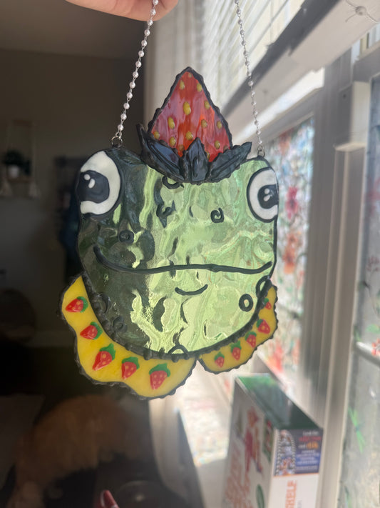 Strawberry Frog Stained Glass | Frog Stained Glass Suncatcher