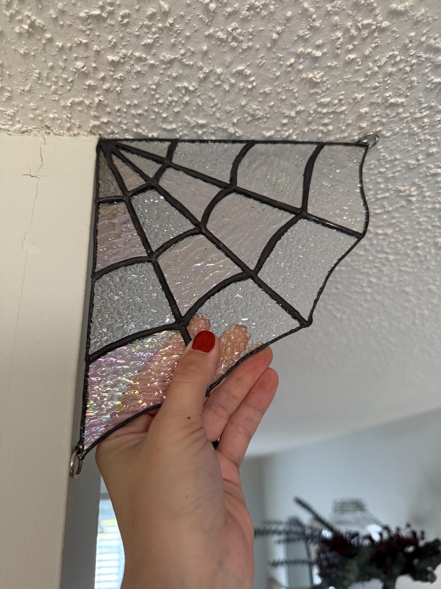 Spiderweb Door/Window Corner Stained Glass Suncatcher