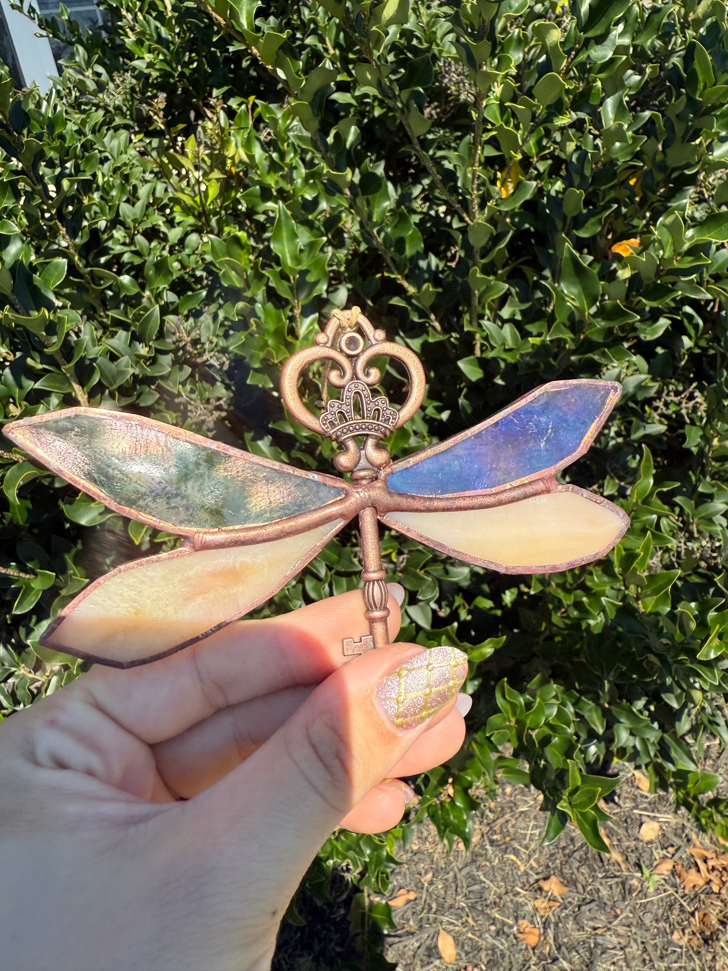 Dragonfly Skeleton Key Trinket - Stained Glass Pattern