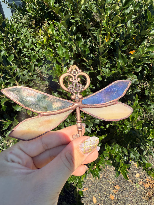 Dragonfly Skeleton Key Trinket - Stained Glass Pattern