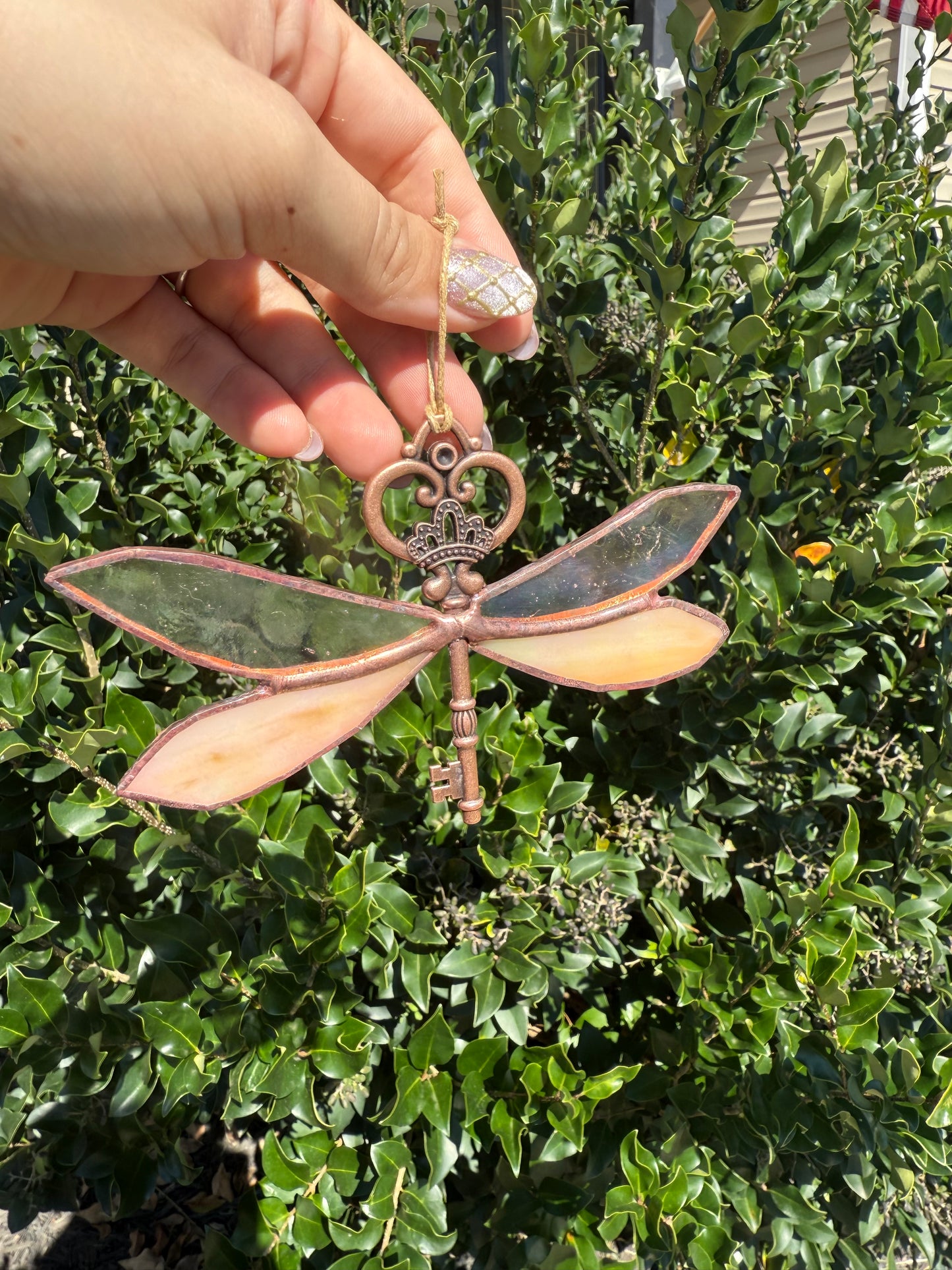 Dragonfly Skeleton Key Trinket | Stained Glass Suncatcher | Cottage Core Decor | Girly Pop Decor