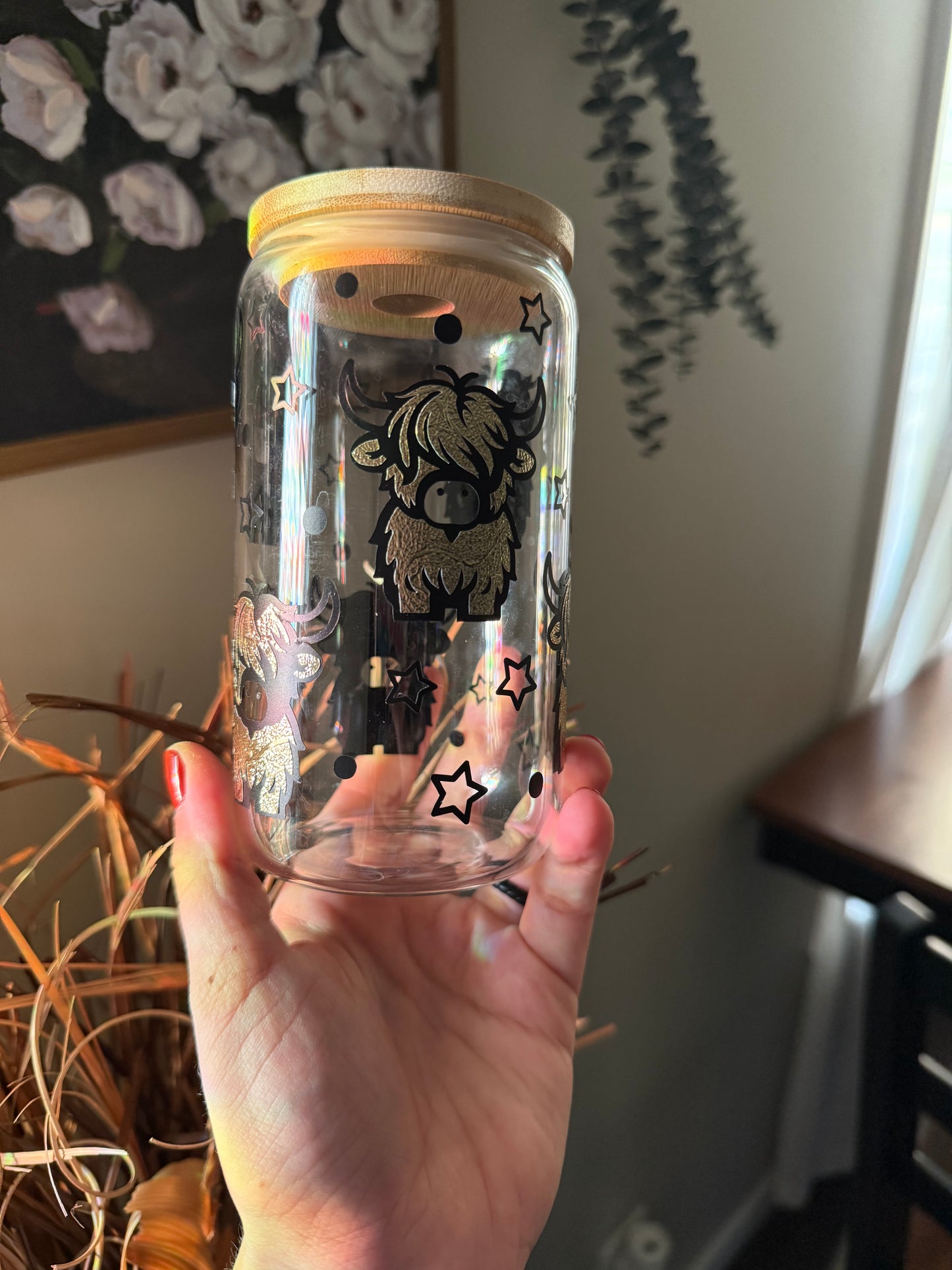 Golden Highland Cow Glass Cup | Gold Cow Cup