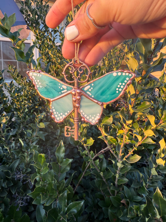 Butterfly Skeleton Key Trinket | Stained Glass Suncatcher | Cottage Core Decor | Girly Pop Decor