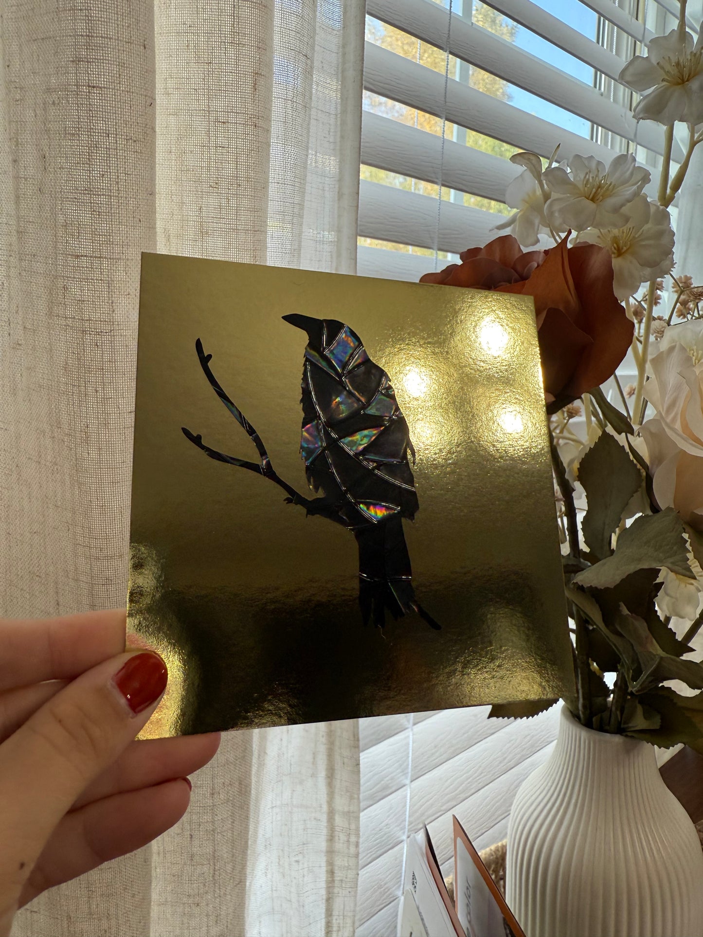 Crow Suncatcher | Halloween Window Sticker | Suncatcher Window Cling | Rainbow Window Decal