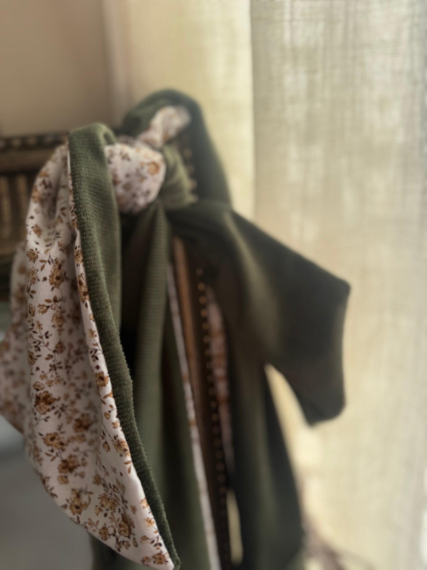 Sage Green Cotton Tote Bag with Bows | Large Shoulder Bag with Adjustable Strap