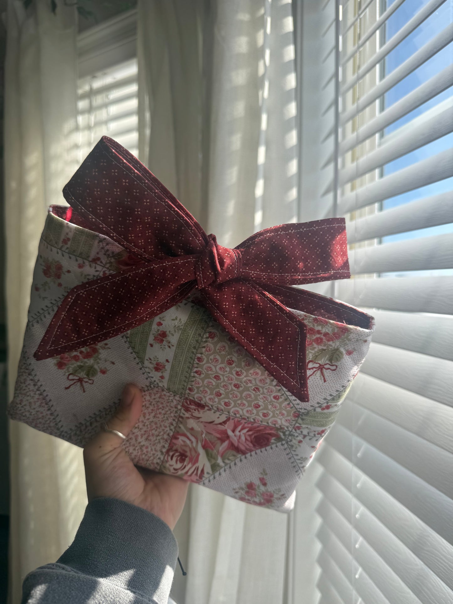 Book Sleeve with Vintage Ribbon | Quilted Bible Book Cover with Bow