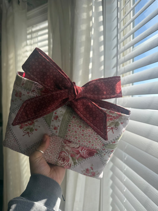 Book Sleeve with Vintage Ribbon | Quilted Bible Book Cover with Bow