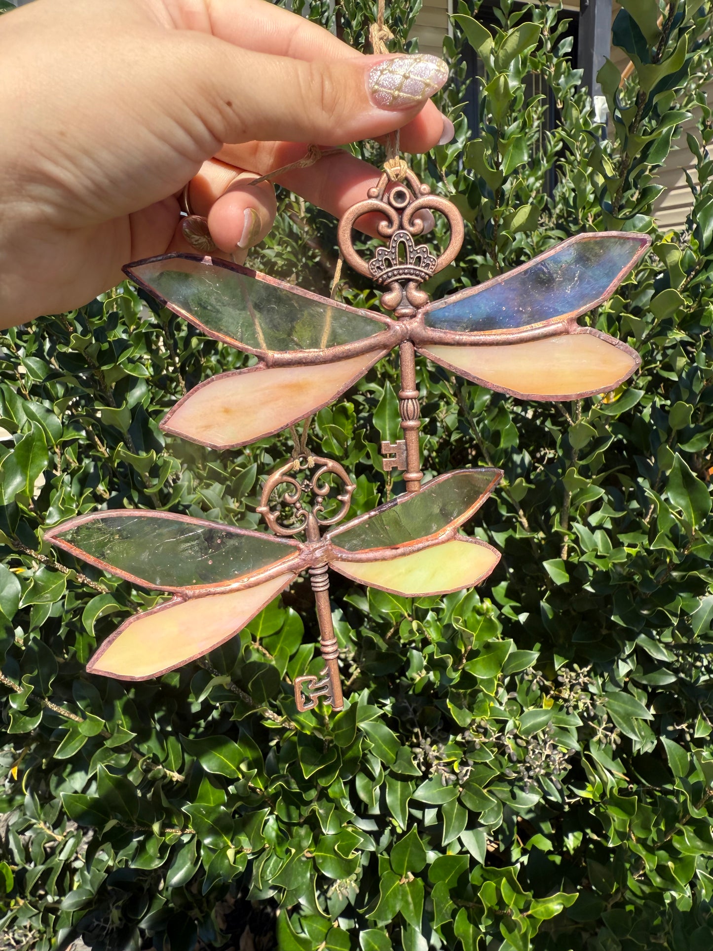 Dragonfly Skeleton Key Trinket | Stained Glass Suncatcher | Cottage Core Decor | Girly Pop Decor
