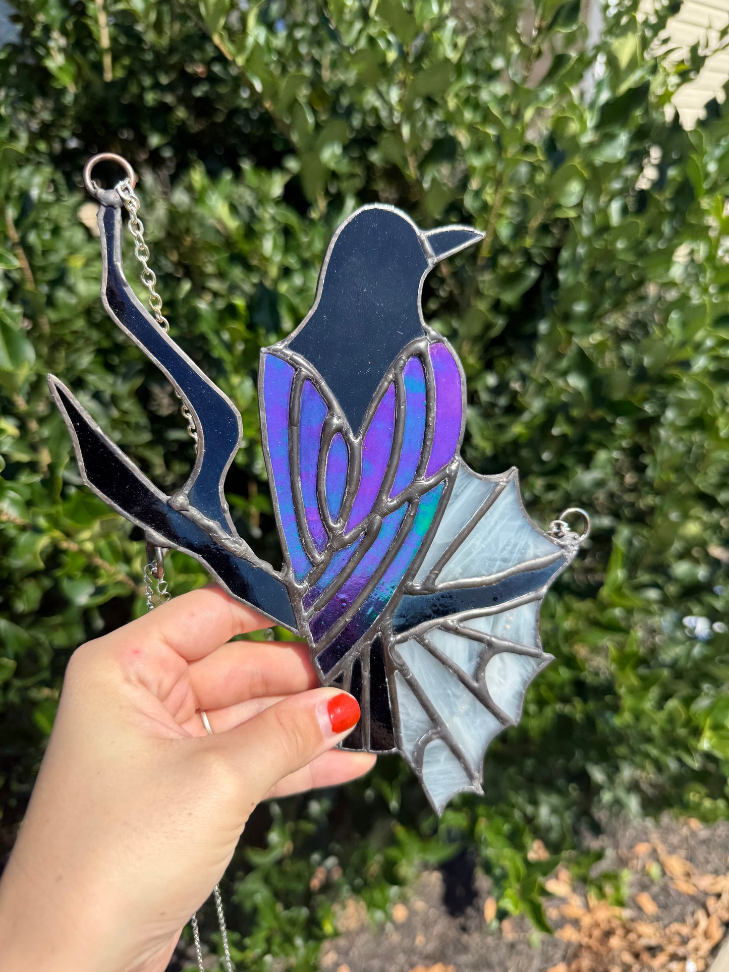 Spiderweb Raven Stained Glass Suncatcher with Detachable Spider Pendant Necklace | Crow Stained Glass | Goth Babe Decor