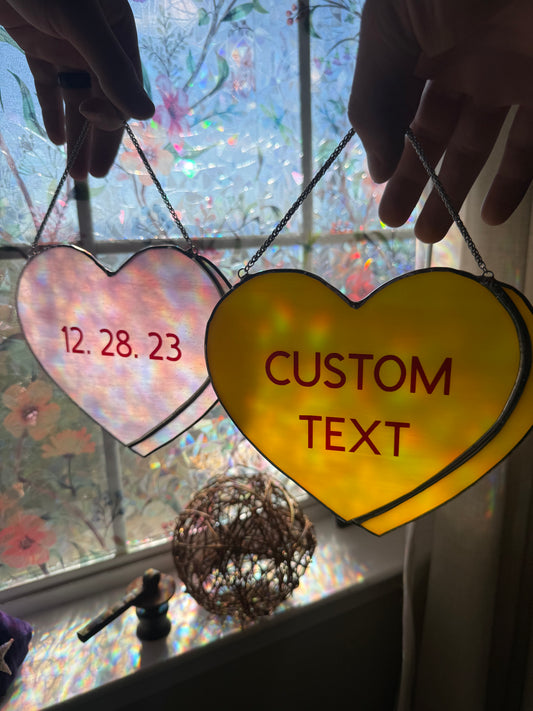 Sweethearts Candy Stained Glass Suncatcher | Customizable Conversation Heart