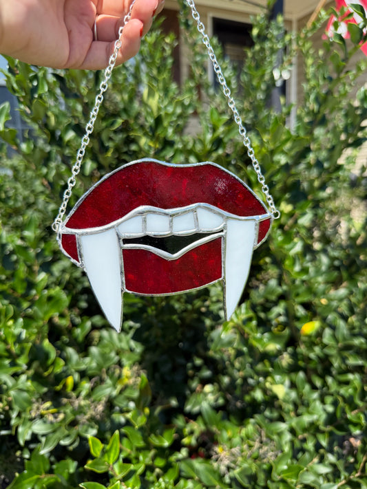 Juicy Vampire Lips Stained Glass Suncatcher | Gothic Decor