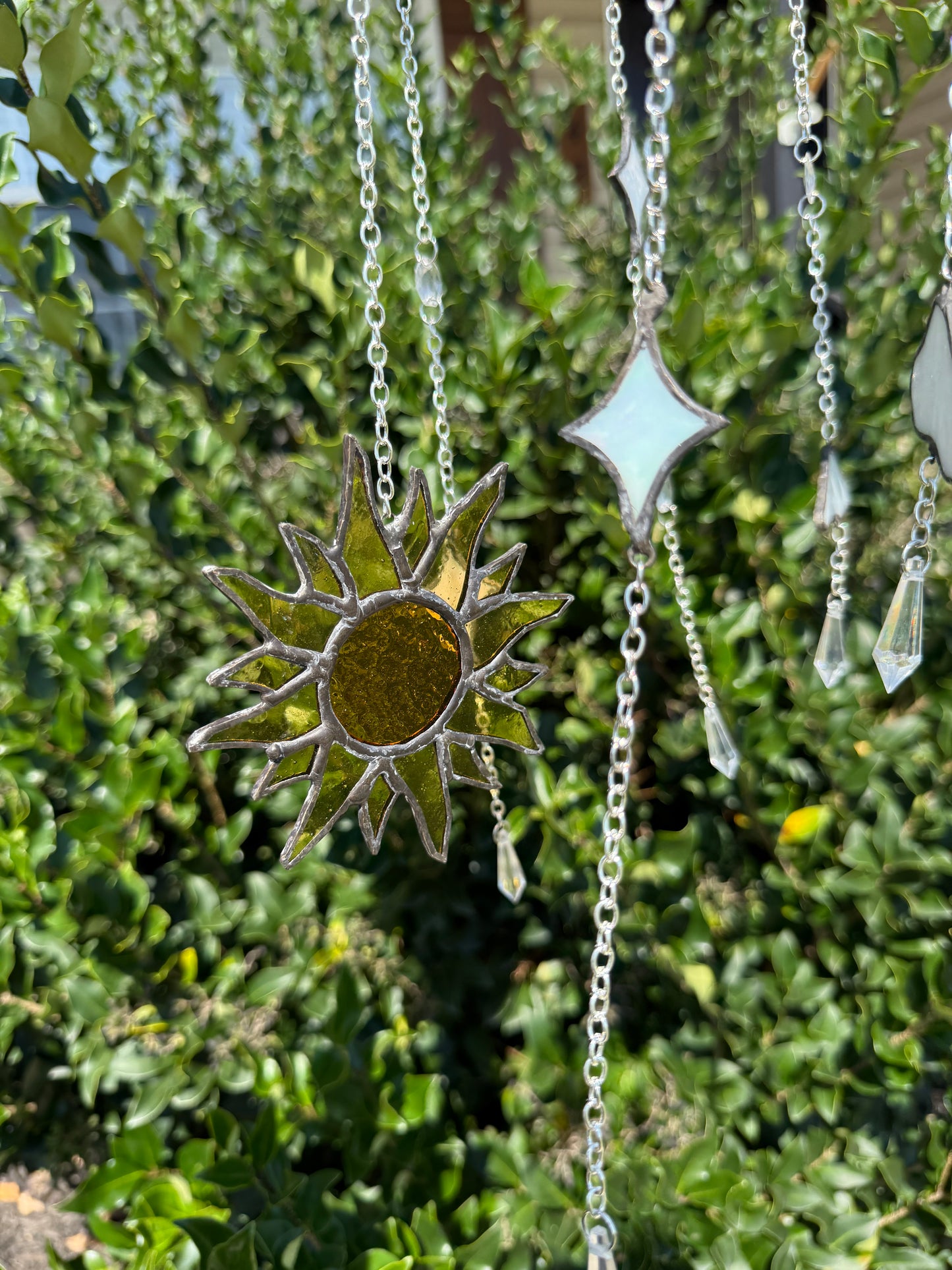 Sun and Stars Stained Glass Wind Chime
