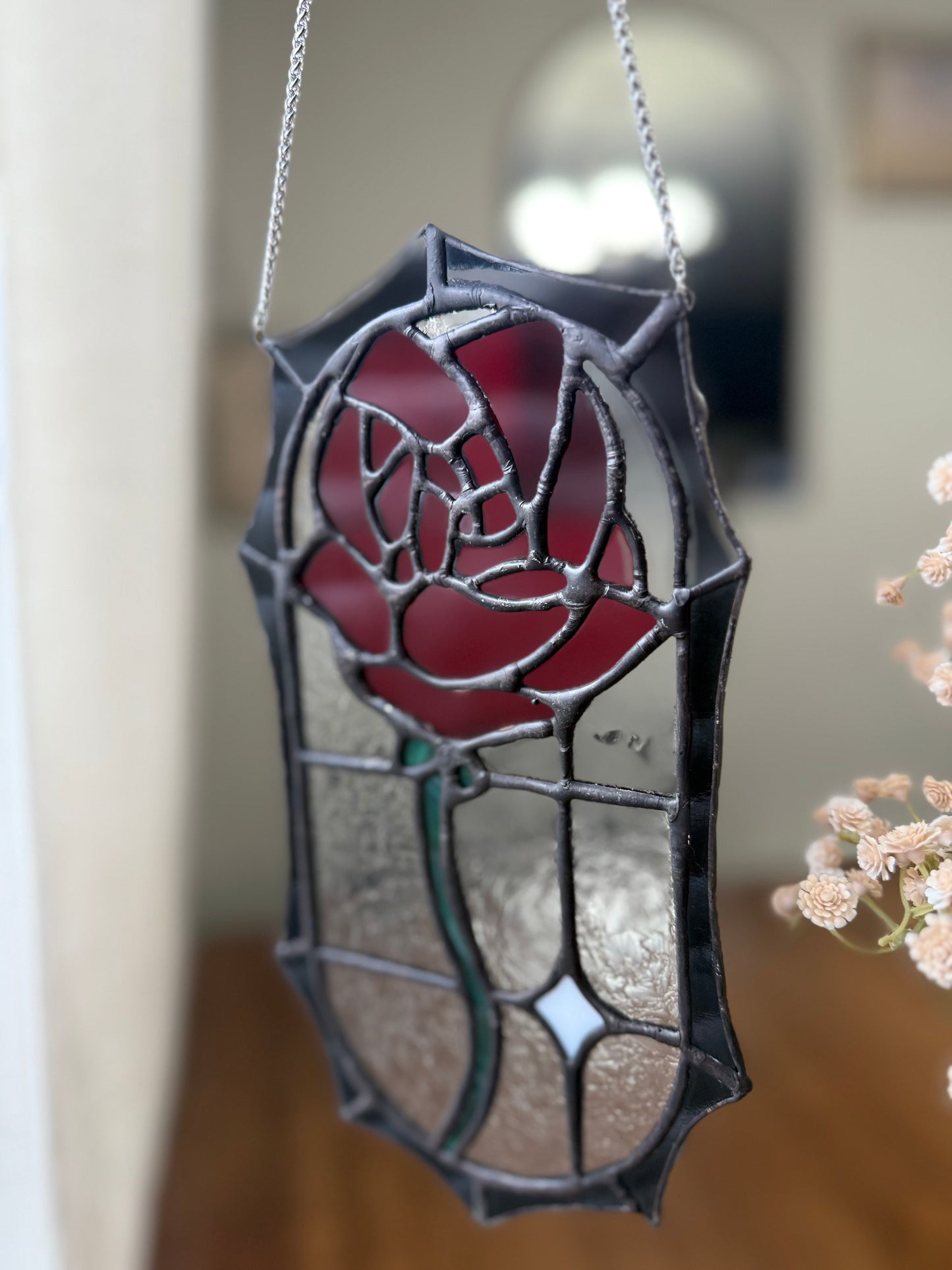 Helen’s Eternal Rose Stained Glass Suncatcher | Rose Piece in Memory of My Late Mother