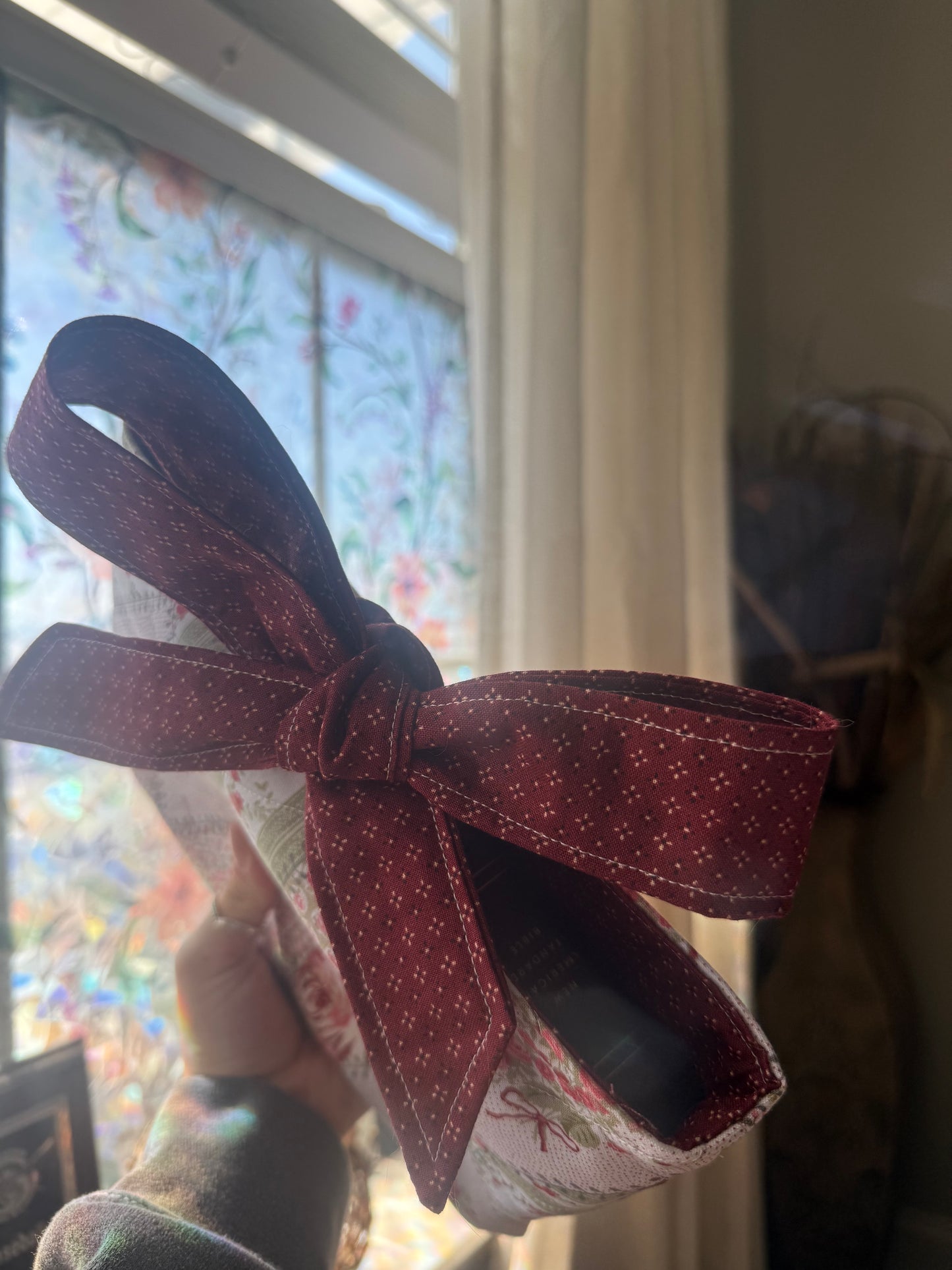 Book Sleeve with Vintage Ribbon | Quilted Bible Book Cover with Bow