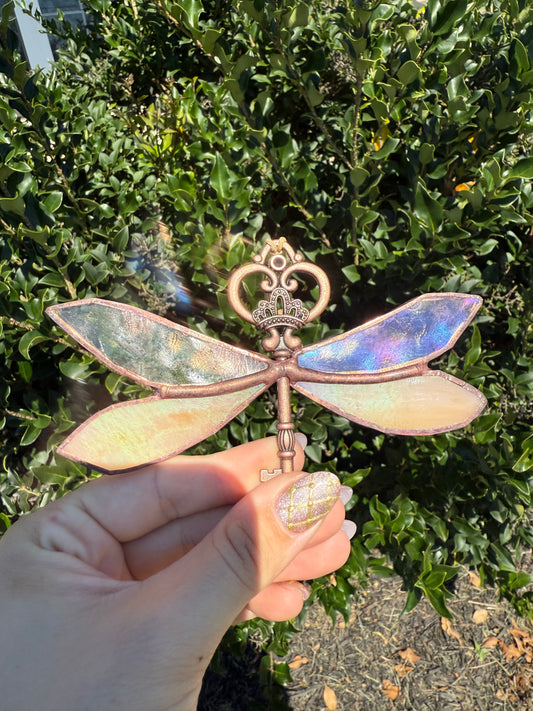 Dragonfly Skeleton Key Trinket | Stained Glass Suncatcher | Cottage Core Decor | Girly Pop Decor