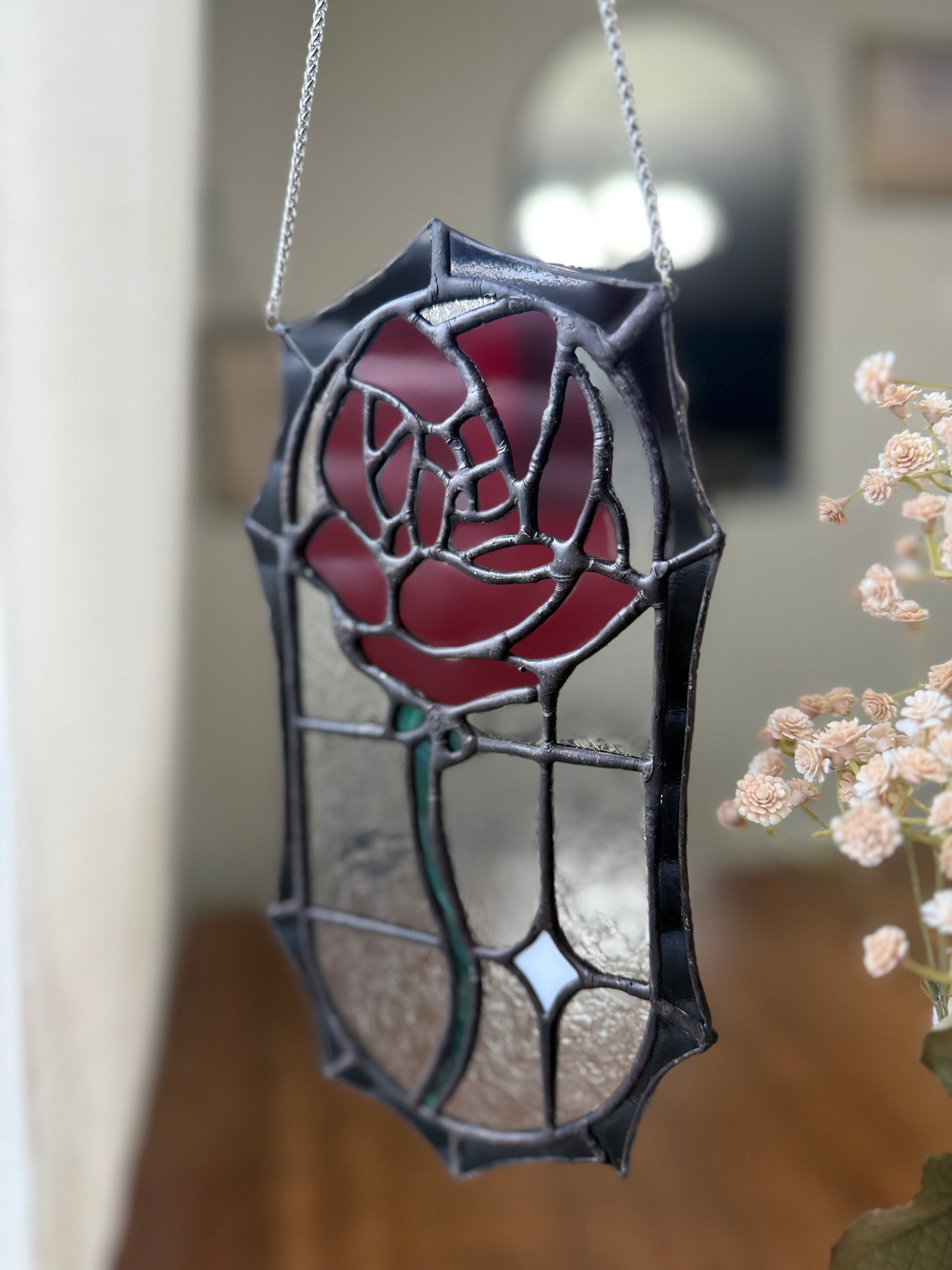 Helen’s Eternal Rose Stained Glass Suncatcher | Rose Piece in Memory of My Late Mother