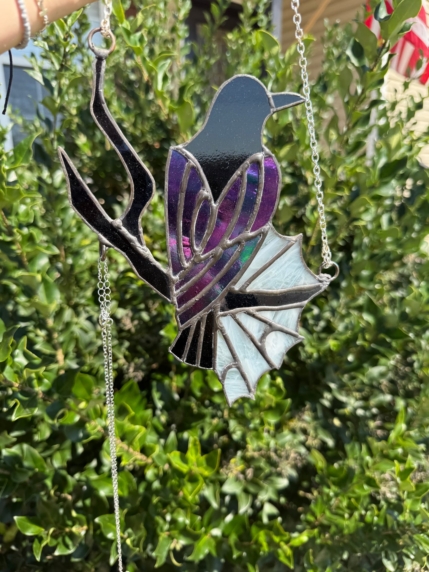 Spiderweb Raven Stained Glass Suncatcher with Detachable Spider Pendant Necklace | Crow Stained Glass | Goth Babe Decor