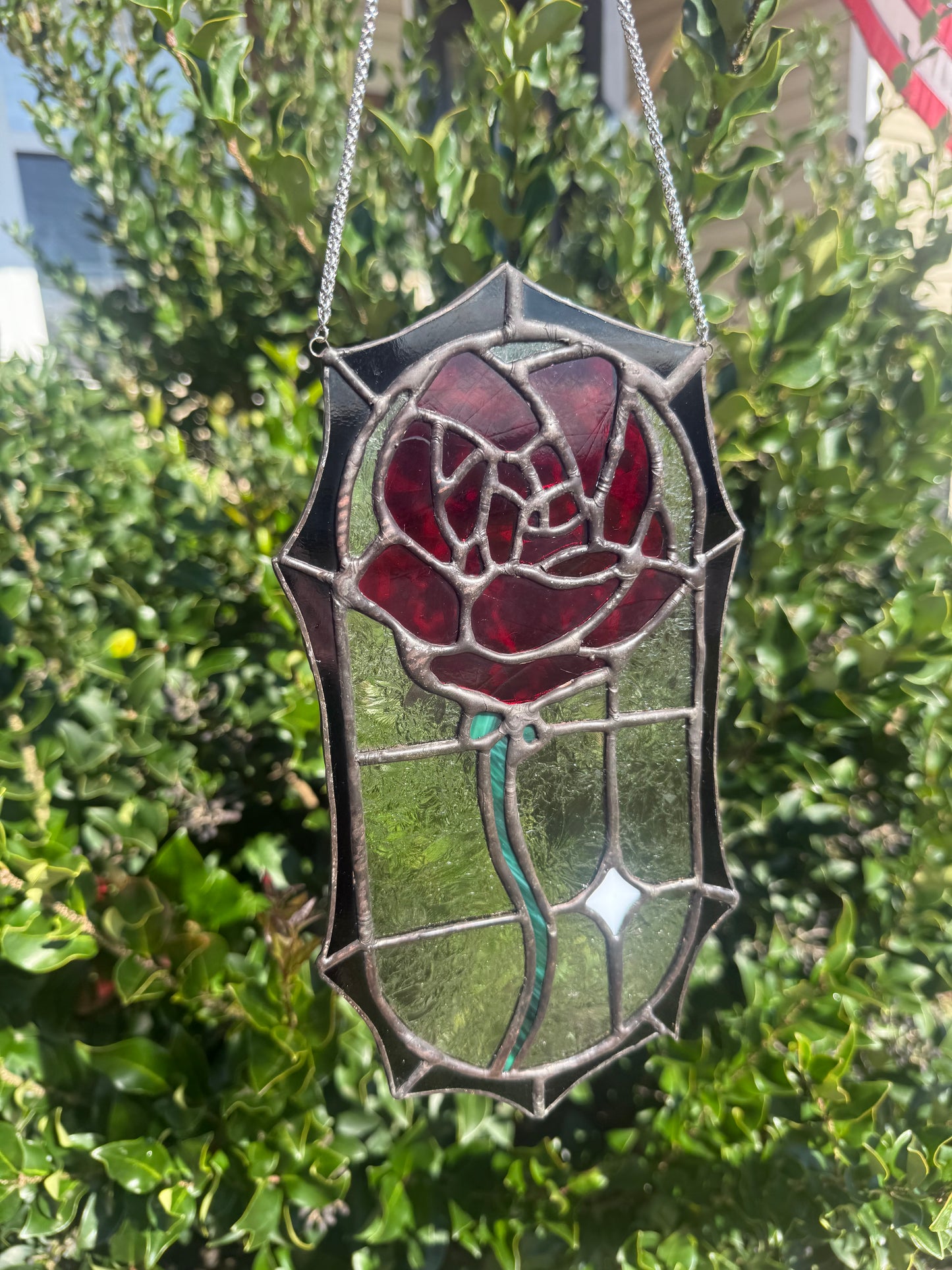 Helen’s Eternal Rose Stained Glass Suncatcher | Rose Piece in Memory of My Late Mother