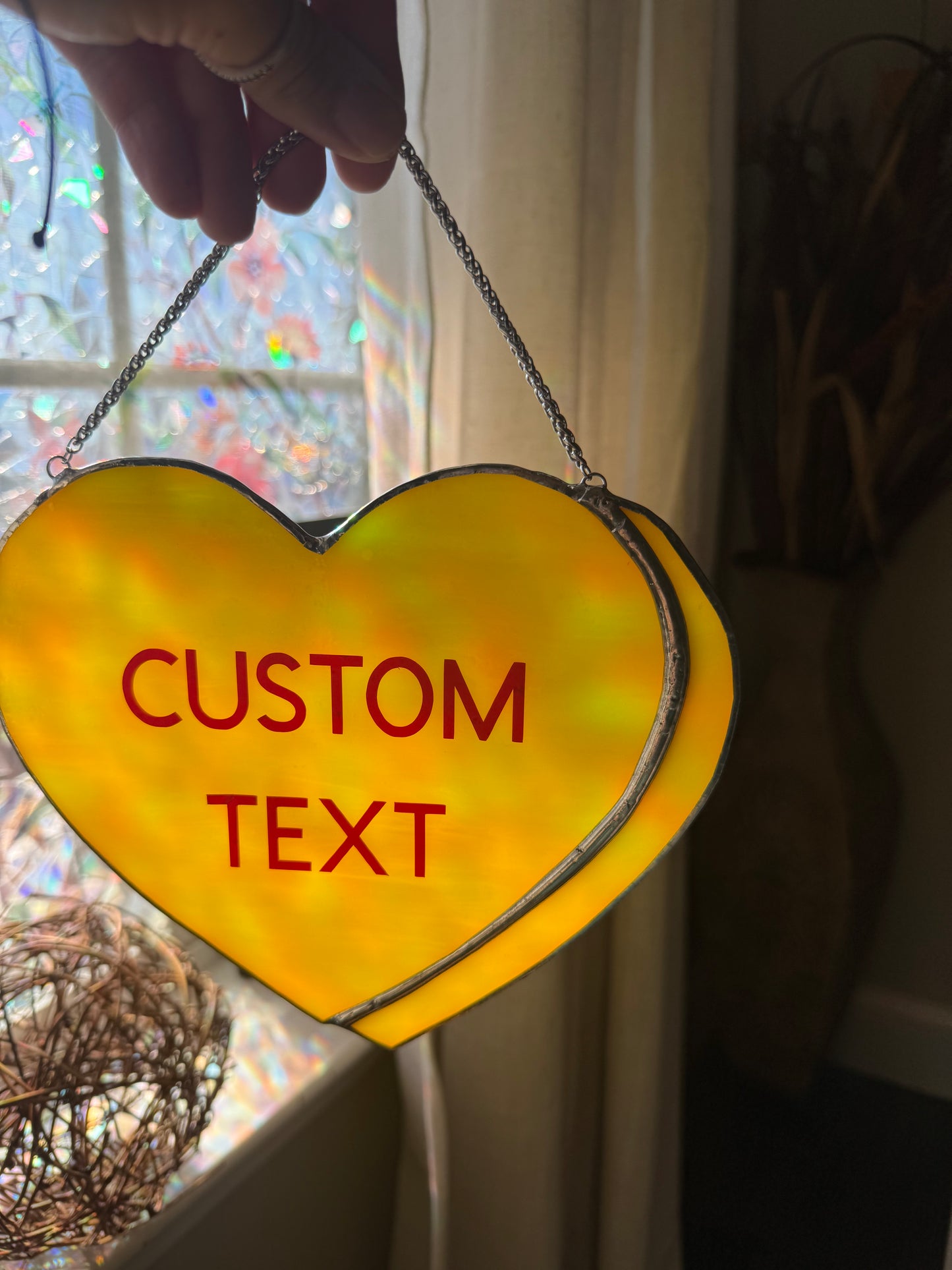 Sweethearts Candy Stained Glass Suncatcher | Customizable Conversation Heart