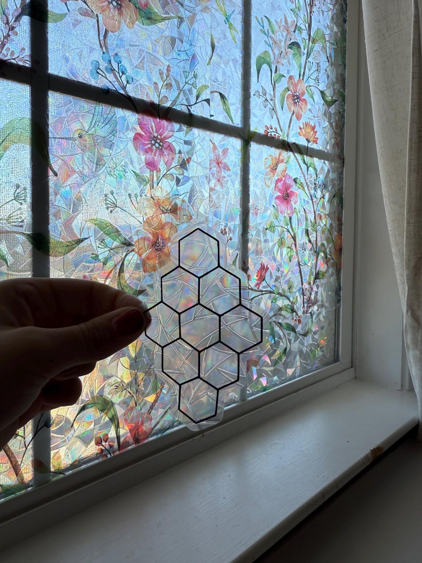 Honeycomb Suncatcher | Bee Window Sticker | Suncatcher Window Cling | Rainbow Window Decal