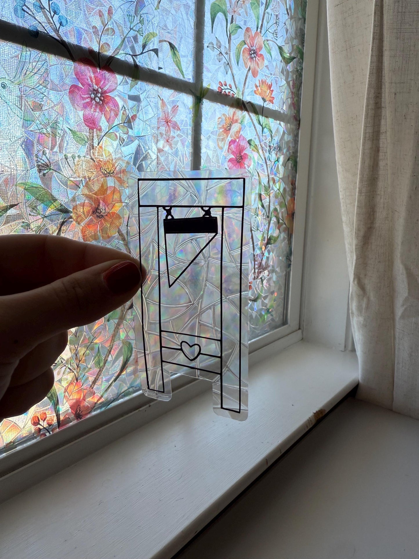 Heart Guillotine Suncatcher | Medieval Window Sticker | Suncatcher Window Cling | Rainbow Window Decal