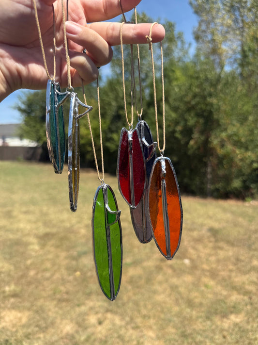 Tiny Surfboard Stained Glass Suncatchers/Surfboard Car Ornament/Christmas Ornament/Surfboard Keychain