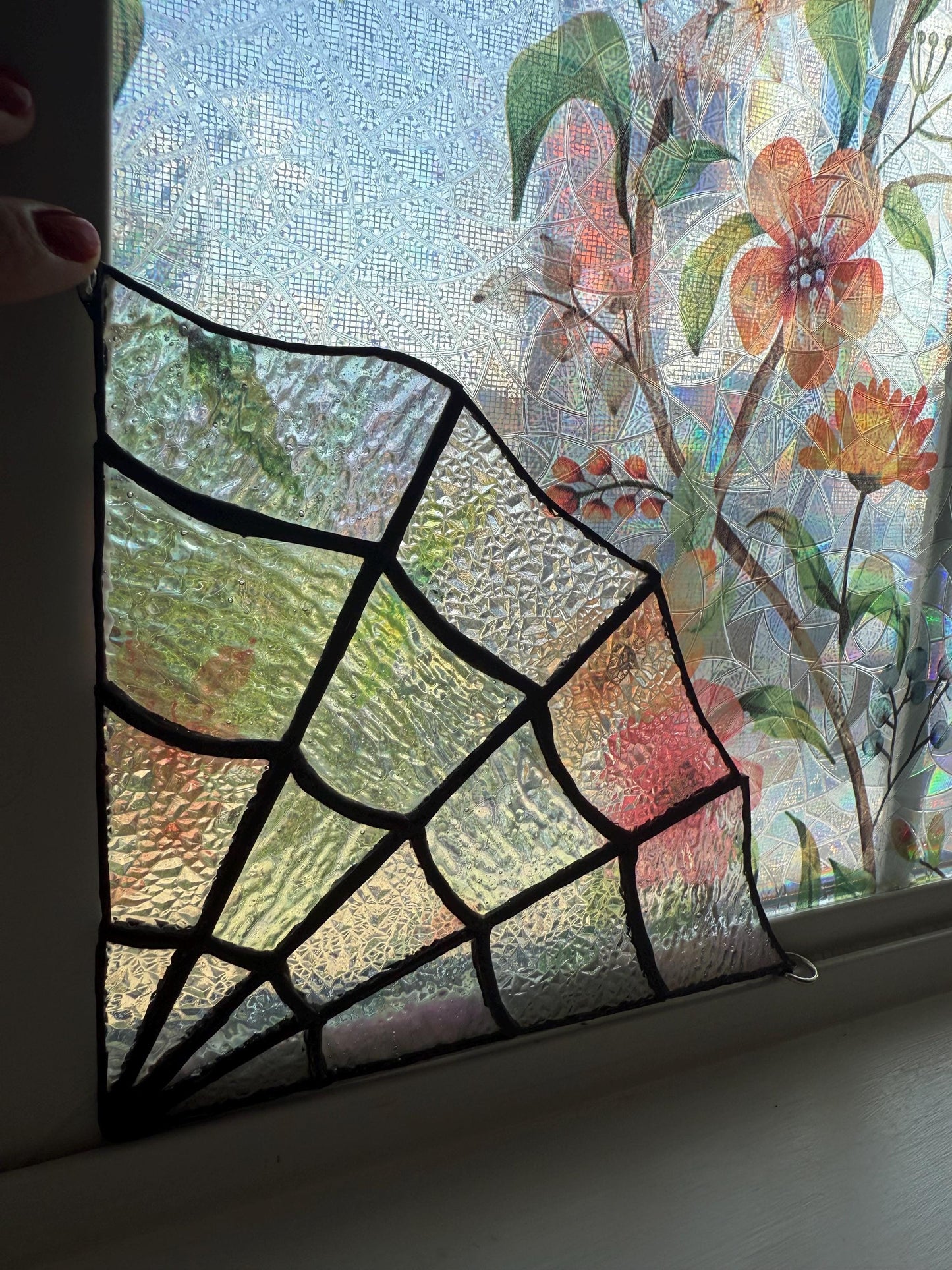 Spiderweb Door/Window Corner Stained Glass Suncatcher