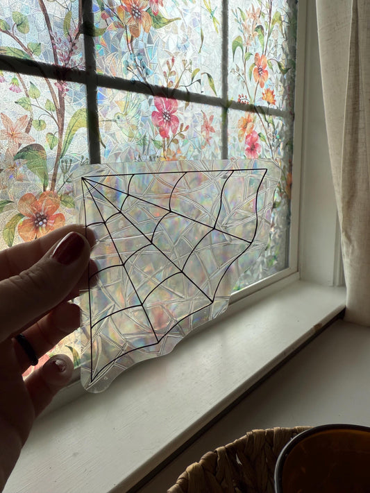 Spiderweb Corner Suncatcher | Halloween Window Sticker | Suncatcher Window Cling | Rainbow Window Decal