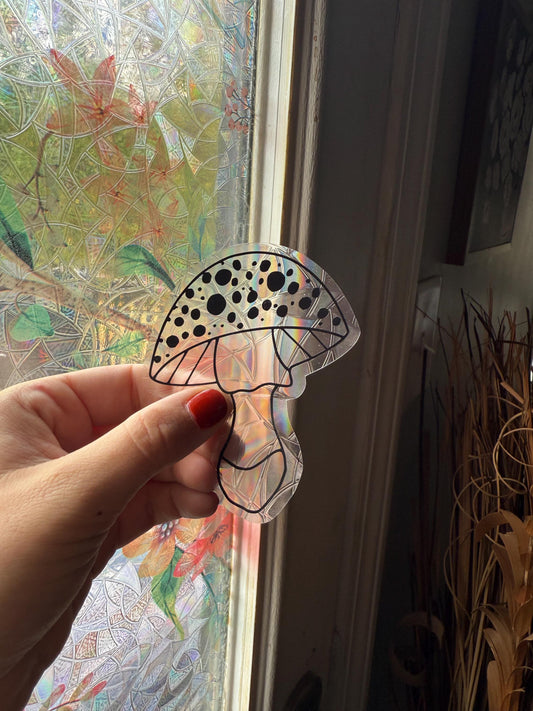 Fairy Garden Mushroom Suncatcher | Mushroom Window Sticker | Cottage Core Suncatcher Window Cling | Rainbow Window Decal