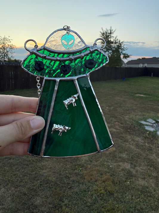 UFO Cow Abduction Stained Glass Pattern