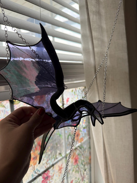 Stained Glass Flying Dragon Mobile: Gothic Window Decor
